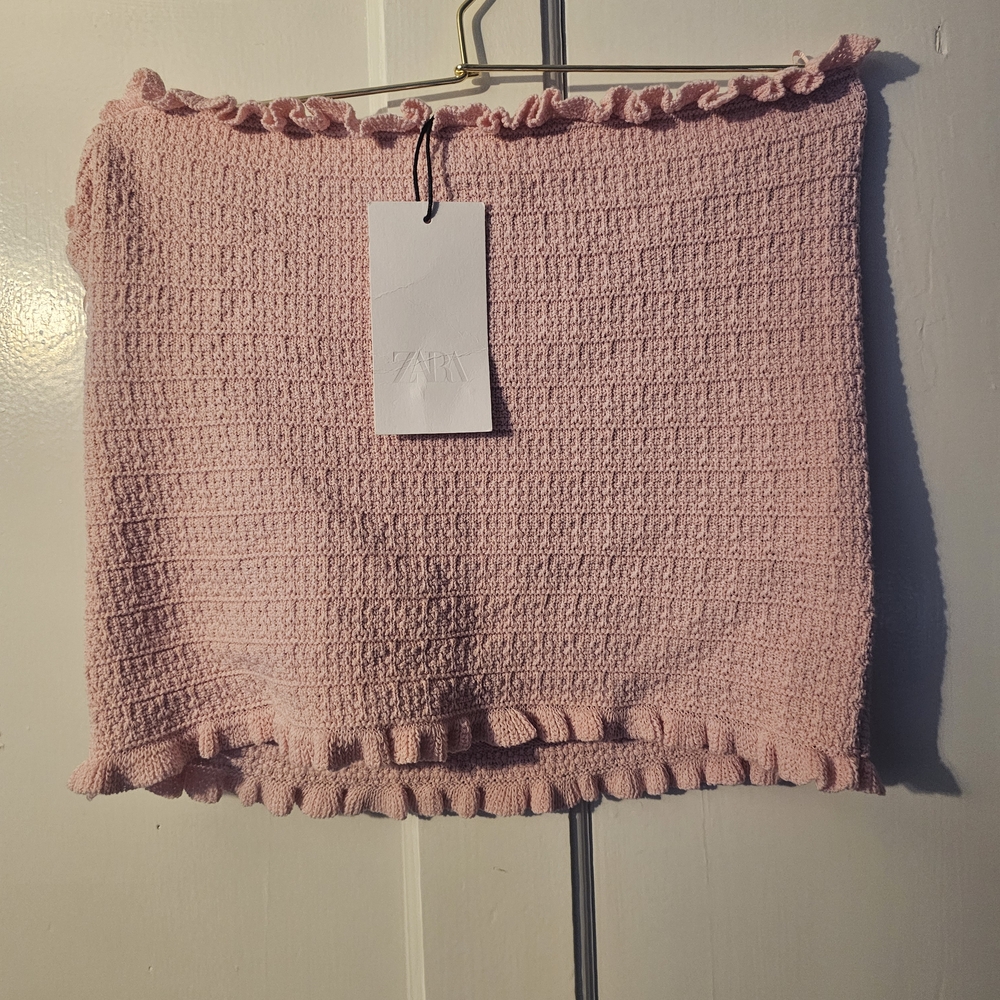 Zara Pink Smocked Ruffled Crop Top